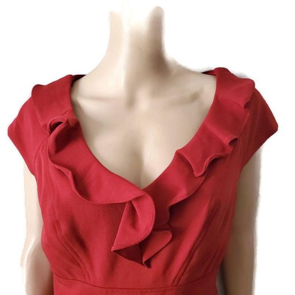 Sandra Darren Women’s Ruffle Front V-Neck Cap Sleeve Sheath Dress Size 8 - Picture 4 of 13